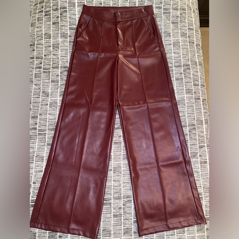 BRAND NEW Burgundy leather straight cut pants!!💋💋 ~cherry girl~🍒🍒